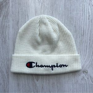 Champion white off-white cream ivory toque beanie hat one size folded with logo